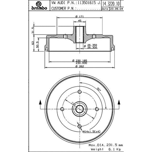 Tambor De Freno Trasero Para Volkswagen Beetle 1968-1979