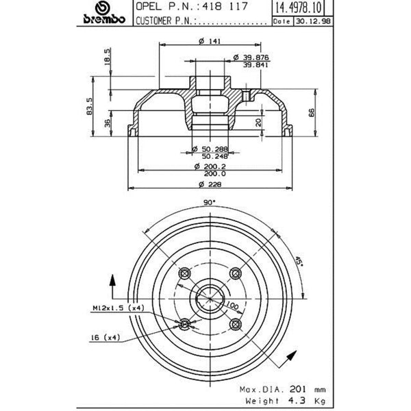Tambor De Freno Trasero Para Chevrolet Chevy 1994-2012