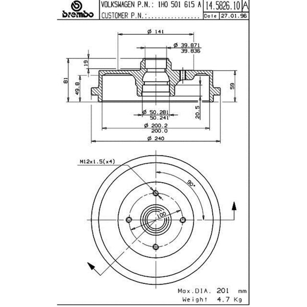 Tambor De Freno Trasero Para Volkswagen Golf 1989-1999