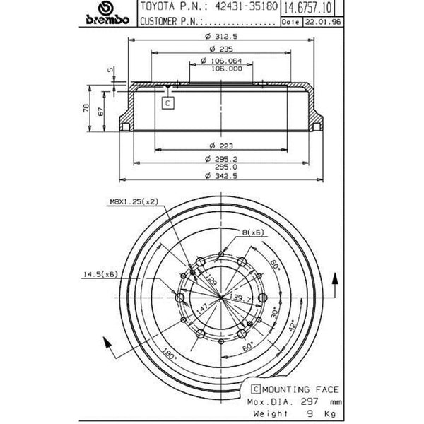 Tambor De Freno Trasero Para Toyota 4Runner 1986-2001