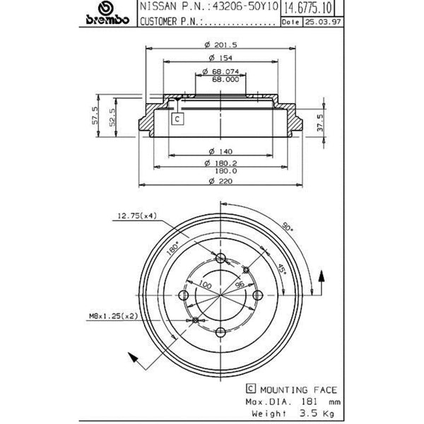 Tambor De Freno Trasero Para Nissan 200Sx 1995-1998