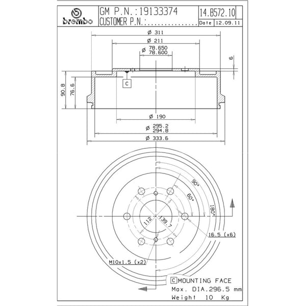 Tambor De Freno Trasero Para Chevrolet Silverado 1500 2005-2008