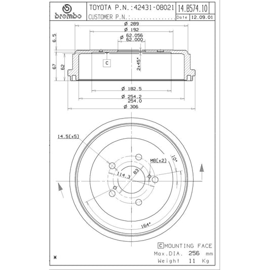 Tambor De Freno Trasero Para Toyota Sienna 2004-2010