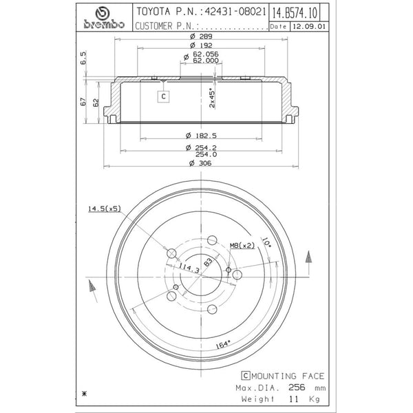 Tambor De Freno Trasero Para Toyota Sienna 2004-2010