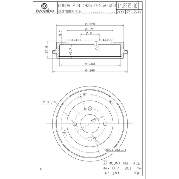 Tambor De Freno Trasero Para Honda Civic 2001-2005