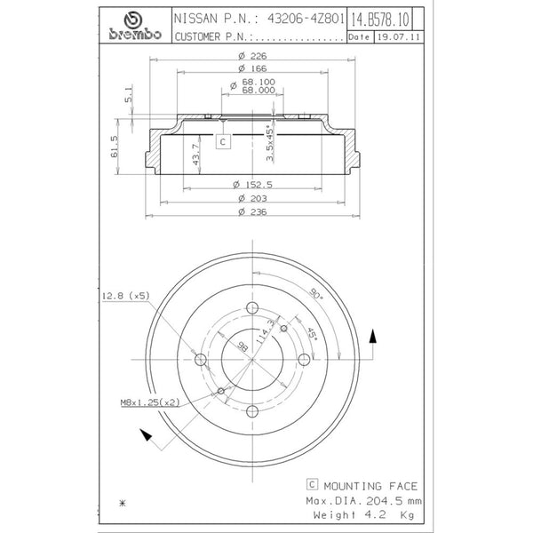 Tambor De Freno Trasero Para Nissan Sentra 2000-2006