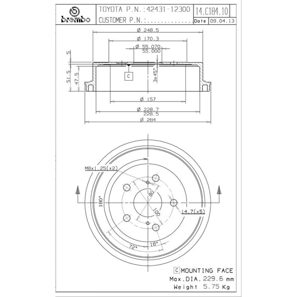 Tambor De Freno Trasero Para Toyota Corolla 2009-2019