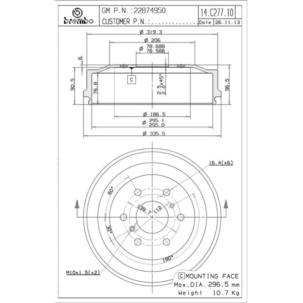 Tambor De Freno Trasero Para Chevrolet Silverado 1500 2009-2013
