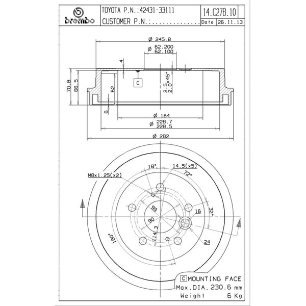 Tambor De Freno Trasero Para Toyota Camry 2002-2005