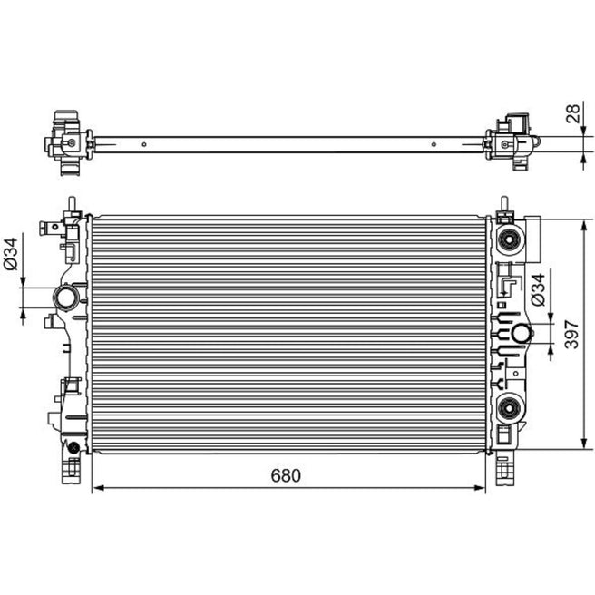 Radiador para Chevrolet Cruze 2014-2014 L4 1.4L DPI: 13197