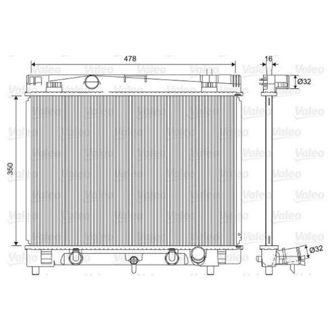 Radiador Toyota Yaris 2006-2015 L4 1.5L DPI: 2890 W/ oil cooler integrated