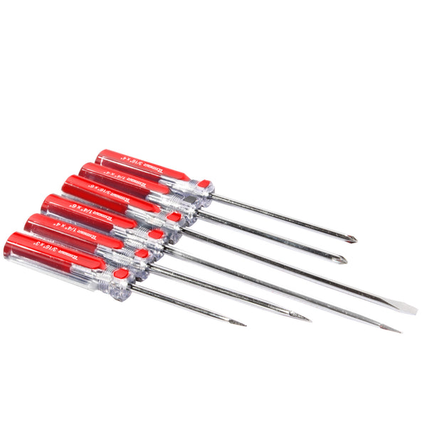 Desarmadores, barra acero cromado, mango PVC (6 pzas)