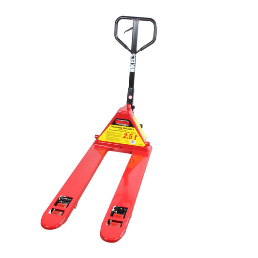 Patin hidraulico transpaleta con ruedas de poliuretano sistema tandem tipo Europeo (2.5 ton)